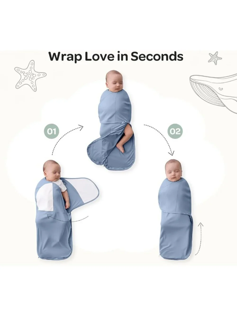 Cozy Newborn Swaddles 0-3 Months, Quiet Fastener Sleep Sack, 2-Pack Essentials